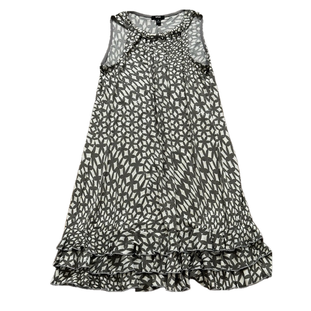 MSK Gray White Pattern Dress Size Medium GUC